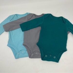 Baby 3pk Green Grey Blue Long Sleeve 4-way Stretch Onesies Size 3-6m